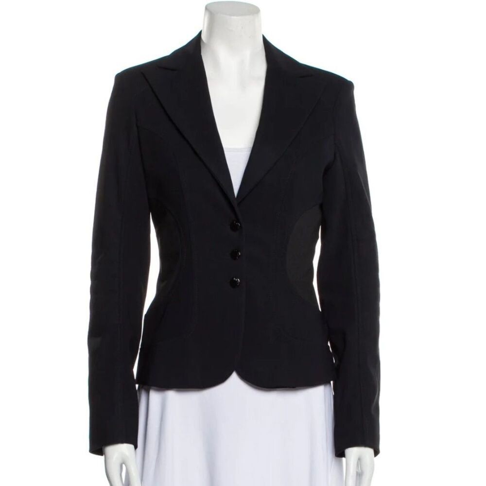 PINKO Blazer Stretch Fitted Short Blazer Jacket Black Size 4 Office Workwear